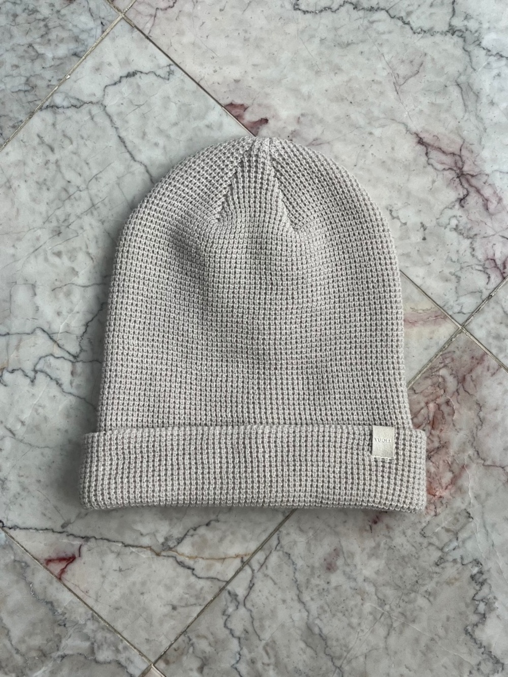 Vuori Alpine Waffle Knit Cuffed Beanie Hat Beige One Size Unisex